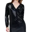 Current Air Sequin Long Sleeve Cardigan In Black In Black