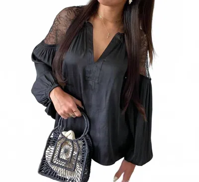 Current Air Shannie Lace Puff Sleeve Top In Black