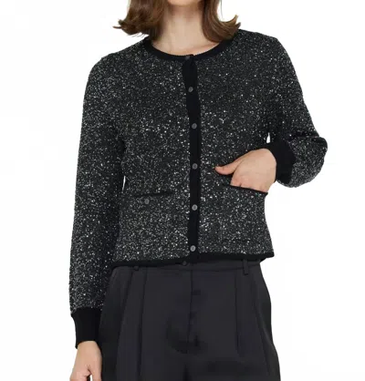 Current Air Shimmer Button Down Cardigan In Black