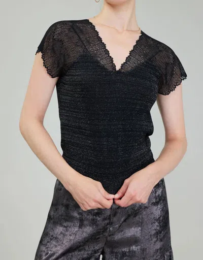 Current Air Shimmer Lace Top In Black Silver
