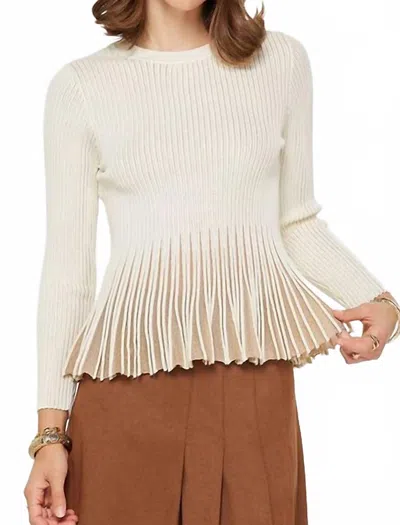 Current Air Shimmer Fitted Ribbed Sweater In Beige In White