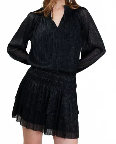 Current Air Shira Metallic Pleated Mini Dress In Glitter In Black