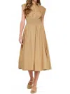 Current Air Shirt Collar Cap Sleeved Midi Dress In Latte In Brown