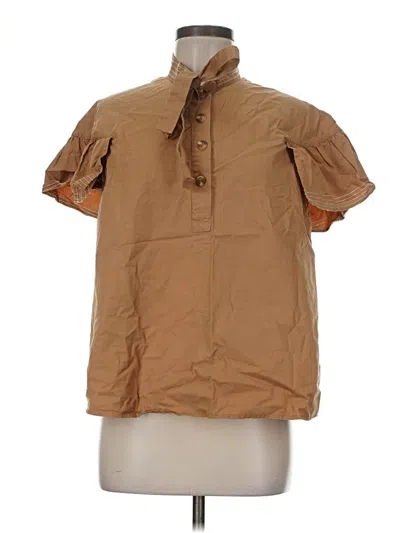 Pre-owned Current Air Short Sleeve Button Down Shirt In Brown