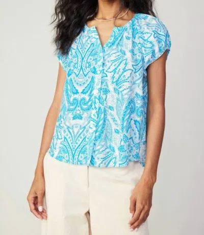 Current Air Short Sleeve Gathered Detail Blouse In Blue