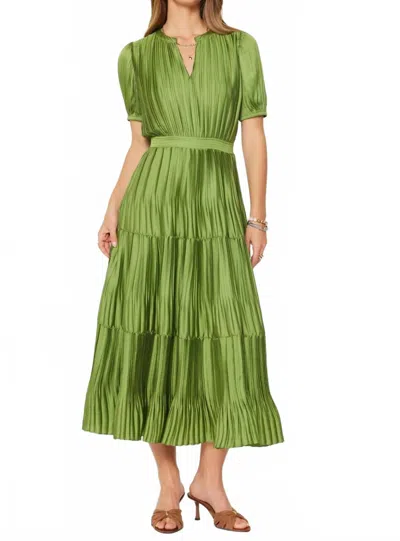 Current Air Short Sleeve Pleated Maxi Dress In Chartreuse In Multi