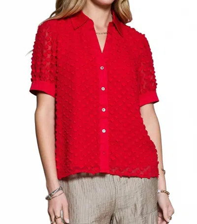 Current Air Short Sleeve Split Collar Button Down Top In Red
