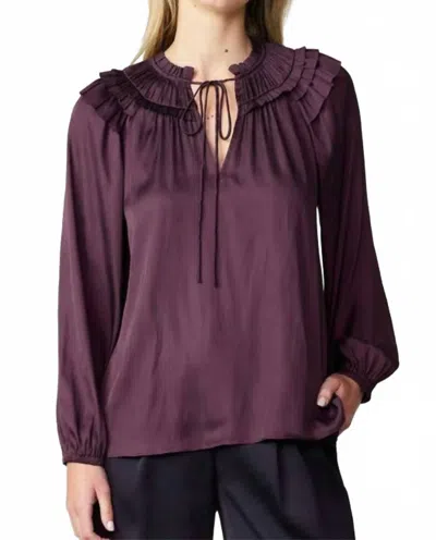 Current Air Smocked Shoulder Blouse In Midnight Plum In Red