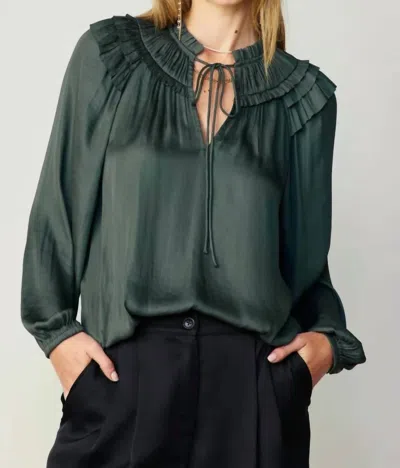 Current Air Shoulder Ruffled Detail Blouse In Forest Green