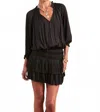 Current Air Silk Pleated Mini Dress In Black In Black