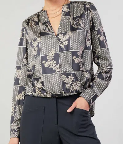 Current Air Silk Surplus Blouse In Black/taupe In Multi