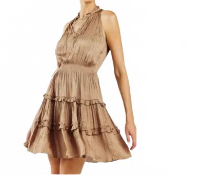 Current Air Sleeveless Smocked Tiered Mini Dress In Taupe In Brown