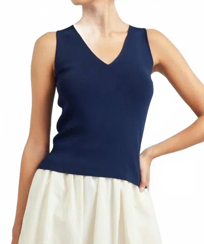 Current Air Sleeveless V Neck Sweater Tank Top In Navy In Blue