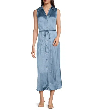 Current Air Sleveless Pleated Dress In Dusty Blue