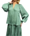 Current Air Longsleeve Satin Top In Sage Green In Green