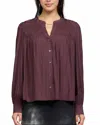 Current Air Smocked Shoulder Button Down Top In Midnight Plum In Burgundy