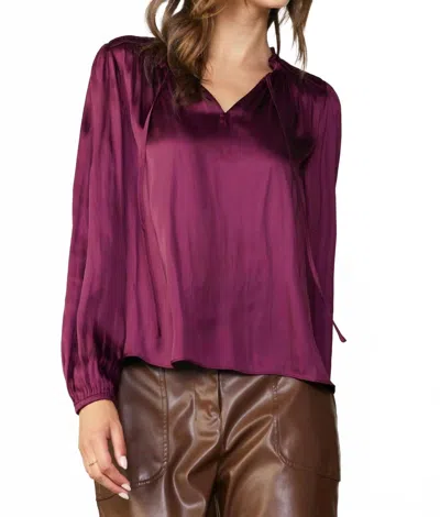 CURRENT AIR SMOCKED YOKE BLOUSE IN WINE
