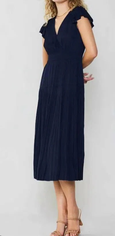 Current Air Sophia Flutter Sleeve Midi Dress In Navy In Black