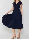Current Air Sophia Flutter Sleeve Midi Dress In Navy In Blue