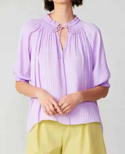Current Air Split Neck 3/4 Sleeve Blouse In Light Lavender In Multi