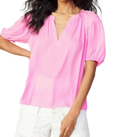 Current Air Split Neck Blouse In Neon Pink