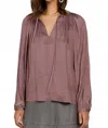 Current Air Split Neck Long Sleeve Top In Mauve Brown In Brown