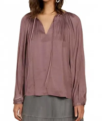 Current Air Split Neck Long Sleeve Top In Mauve Brown