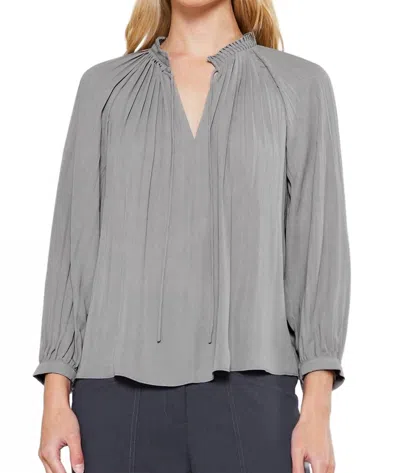 Current Air Split Neck Pleated Blouse In Slate Gray In Multi