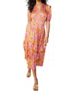 Current Air Floral Print Ruffle Detail Midi Dress In Multi In Multi