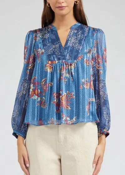 Current Air Split Neck Top In Blue Multi