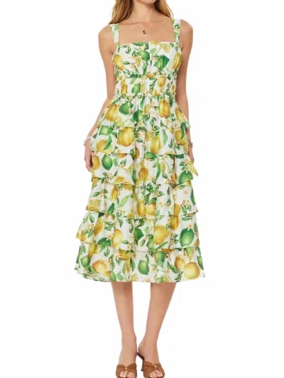 Current Air Square Neck Sleeveles Tiered Midi Dress In Lemon In White