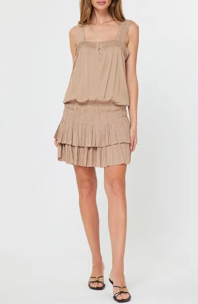 Current Air Squared Buttoned Neck Dress In Taupe In Brown
