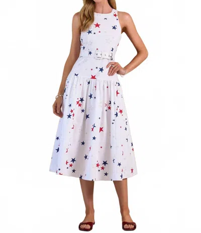 Current Air Star Printed Belted Sleeveless Midi Dress In Multi In White
