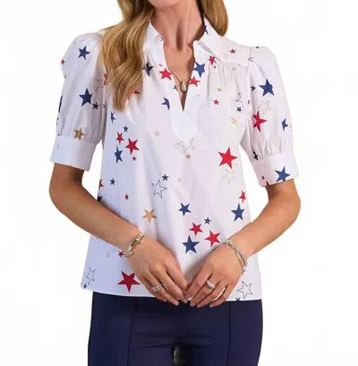 Current Air Star Printed Short Sleeve Blouse In Multi In White