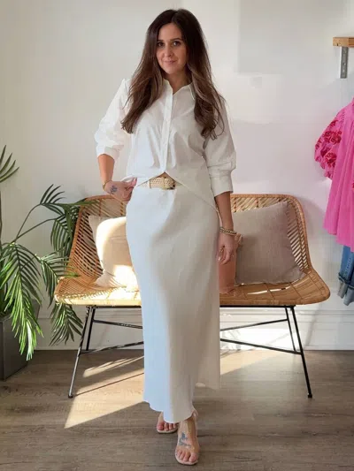 Current Air Steph Linen Belted Midi Skirt In White