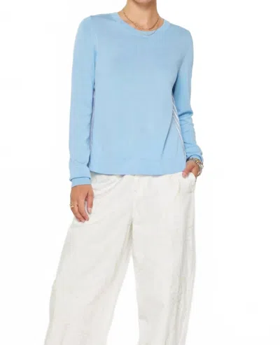 Current Air Stripe Pleated Woven Back With Rhinestones Top In Light Blue