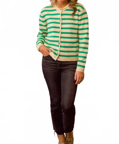 Current Air Striped Button Down Cardigan In Green