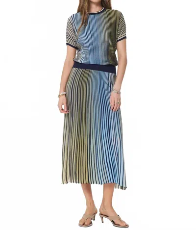 Current Air Striped Dolman Sleeve Sweater And Midi Skirt Set In Green Blue Multi