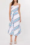 Current Air Striped Heart Neck Wrap Midi Dress In White Multi In White