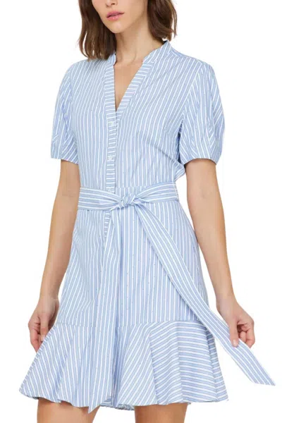 Current Air Striped Shimmer Shirt Dress In Light Blue Multi