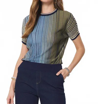 Current Air Striped Short Dolman Sleeve Sweater In Green Blue Multi In Black