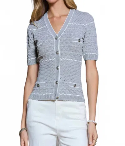 Current Air Striped Vneck Button Top In Gray, White In Multi
