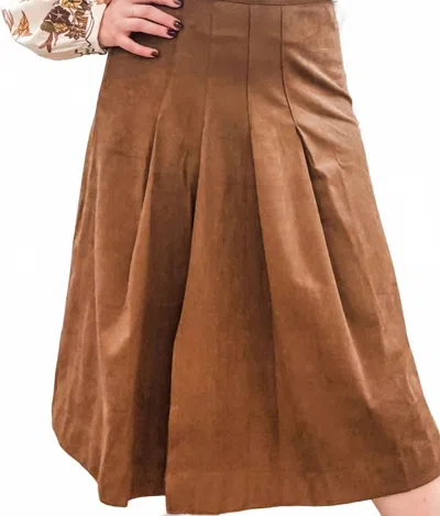 Current Air Suede Pleated Midi Skirt In Dark Chestnut In Brown