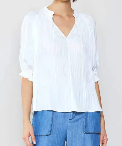 Current Air Susana Short Sleeve Tie Front Satin Top In White