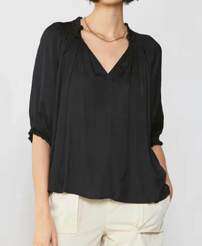 Current Air Susana Tie Front Satin Top In Black