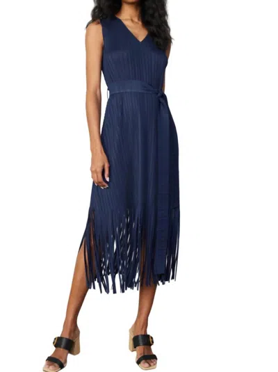 Current Air Sutton Fringe Sleeveless Dress In Navy In Blue