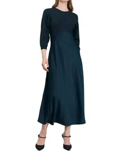 Current Air Sweater Woven Combo Midi Dress In Forest Green