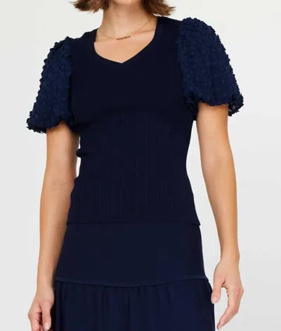 Current Air Sweet Alhambra Puff Sleeve Top In Navy In Blue