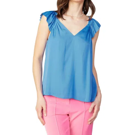 Current Air Sweetheart Neck Pleated Top In Faded Blue In Multi