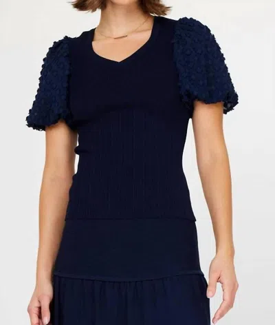 Current Air Sweetheart Neck Puff Sleeve Top In Blue In Multi